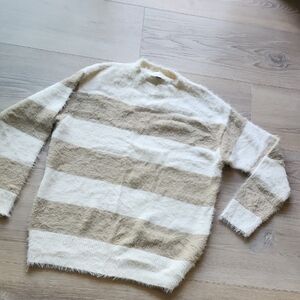 Cosy Striped Beige & White Women's Sweater